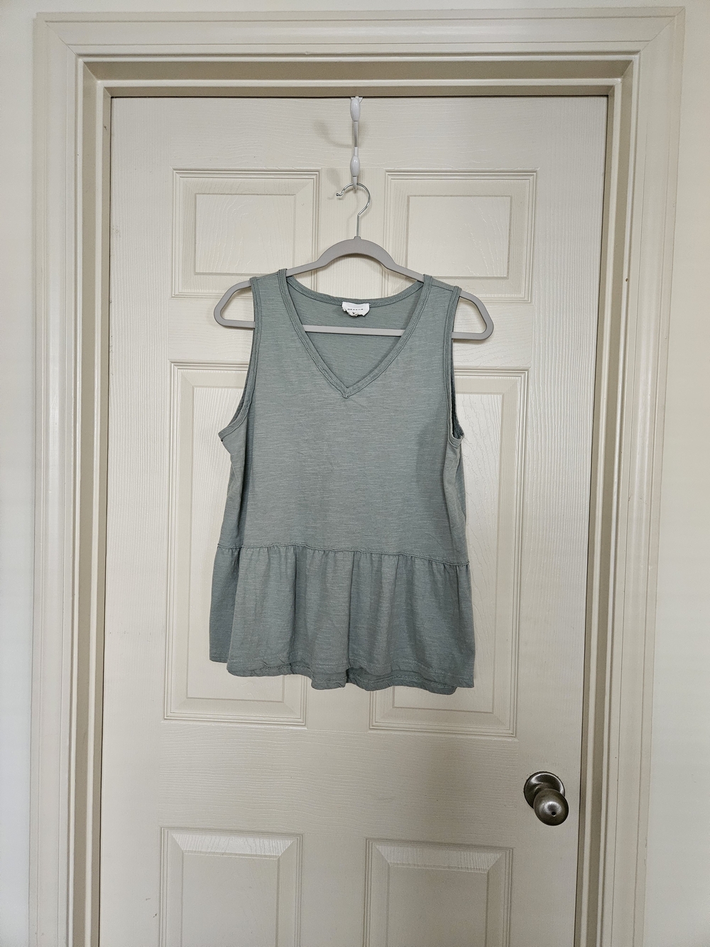 V-Neck Peplum Tank Top - Sage Green